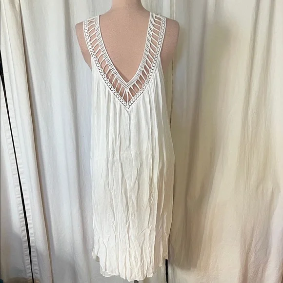 RACHEL Rachel Roy Cream gauze crochet midi summer beach pool dress - Picture 5 of 10